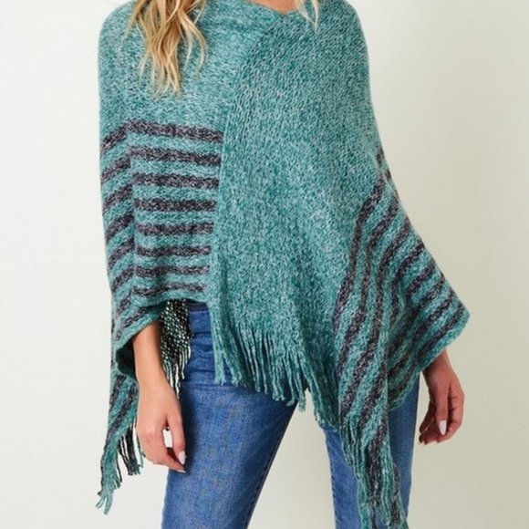 Pinklicious Knit Poncho Charcoal Stripe Bottom NWT - Picture 4 of 4